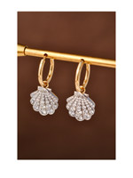 Boucles d'oreilles créoles unisexe tendance en or 18 carats avec incrustation de coquillages, diamants de laboratoire CVD et HPHT certifiés IGI, bijoux résistants au ternissement