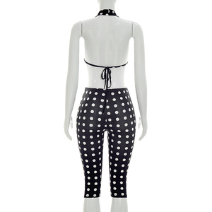 Viviblook C26JP124 Nuevo mono de verano para mujer con estampado de lunares, sexy, sin mangas, con cuello halter y espalda descubierta, mono de una pieza - Product Image 5