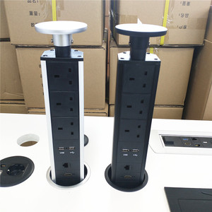 Torre Multipresa a Scomparsa in Lega di Alluminio Argento/Nero con Spina UK, <span class=keywords><strong>2</strong></span> <span class=keywords><strong>USB</strong></span>, per Cucina e Ufficio, con Connessione Dati e Rete - Product Image 2