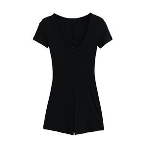 จั๊มสูทแขนสั้นแฟชั่นใหม่สไตล์วินเทจสำหรับผู้หญิง ลายพิมพ์ ระบายอากาศดี ทรงเข้ารูป ซิปหน้า สวมใส่สบาย - Product Image 2