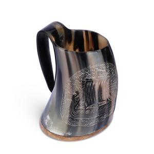 Meilleure chope à bière Viking en céramique naturelle de boeuf et buffle faite à la main Cadeaux d'affaires de conception personnalisée d'Inde - Product Image 1