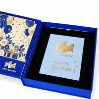 Luxuriöse Maßgefertigte Königsblaue Buchförmige Starre Geburtstagsgeschenkbox mit Goldenem Blumendesign für Personalisierte Geschenkverpackung