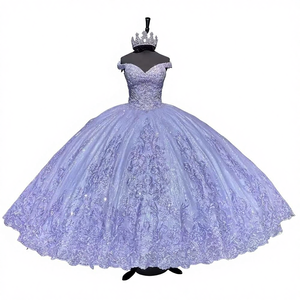 Robe de soirée pour femme, style princesse noble, épaules dénudées, jupe bouffante, pour piano, <span class=keywords><strong>photographie</strong></span> de voyage, mariage léger, longueur au sol, couleur violet fée - Product Image 1