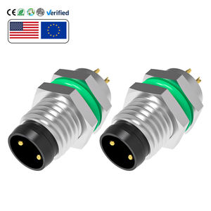 Conector M8-A-2 Macho de Latón Chapado en Oro para Cable de Soldadura, IP67/IP68 Impermeable, Montaje Frontal, 2 Pines, Circular, para Panel - Product Image 1
