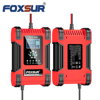 Cargador de Batería de Coche FOXSUR Completamente Automático 12V 12A con Pantalla Digital, Cargador de Reparación por Pulsos de Potencia para Baterías de Plomo-Ácido Húmedas y Secas