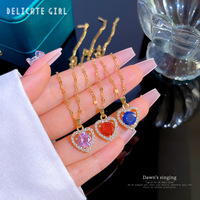 Collier pendentif cœur plaqué or 18 carats avec chaîne à maillons en zircon cubique, en acier inoxydable et alliage de cuivre, bijou cadeau pour femme