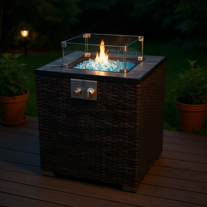 Table de foyer au propane en osier moderne de 28 pouces pour extérieur, avec verre de foyer, design autoportant, pour la décoration de jardin - Product Image 2