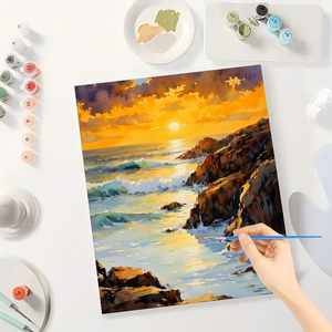 DecorFriday Golden Coast Kit <span class=keywords><strong>de</strong></span> <span class=keywords><strong>Peinture</strong></span> par Numéros pour Adultes - <span class=keywords><strong>Coucher</strong></span> <span class=keywords><strong>de</strong></span> <span class=keywords><strong>Soleil</strong></span> sur la Côte DIY 16x20 Pouces Toile <span class=keywords><strong>Acrylique</strong></span> Sans Cadre Cadeaux Artistiques - Product Image 3