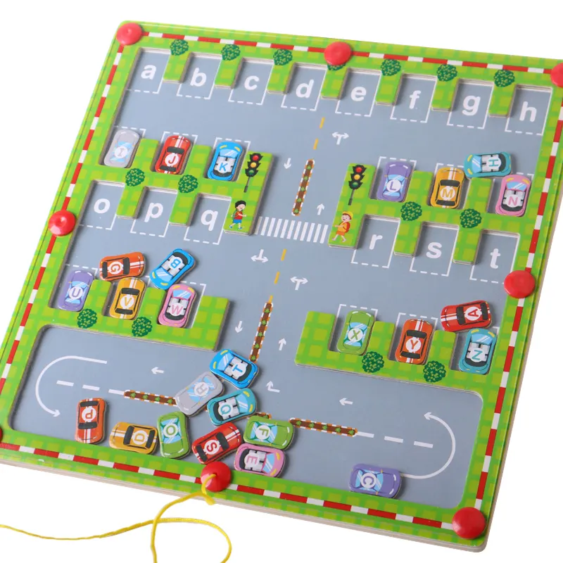 Kinderen Leren Alfabet Educatief Speelgoed Groothandel Kinderen Magnetische Doolhof Bord Kinderen Auto Puzzel Bord Alfabet Matching Speelgoed