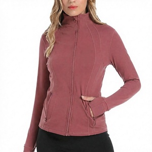 Women's <b>Mock</b> <b>Neck</b> Full Sleeve Yoga Jacket Solid Color Breathable Spandex Polyester Contrast Stitch Design Regular Fit - Product Image 1