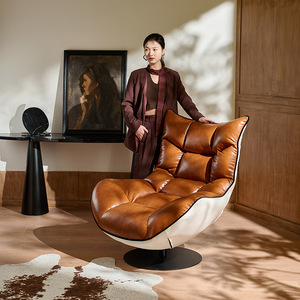 <span class=keywords><strong>Fauteuil</strong></span> <span class=keywords><strong>pivotant</strong></span> en cuir véritable avec <span class=keywords><strong>coque</strong></span> sculptée pour salon et salle de séjour - Product Image 2