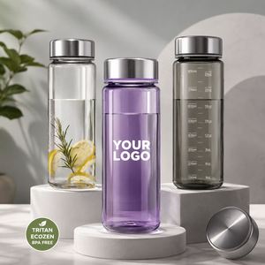 Botella de Agua Deportiva Tritan de 350 ml/500 ml con Logotipo Personalizado, Tapa de Acero Inoxidable, Libre de BPA, Transparente, para Gimnasio y Jugos - Product Image 1