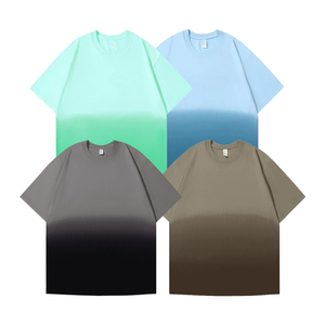 Camisetas de algodón de talla grande para hombre con cuello redondo 100% de alta calidad, lavado de algodón puro y cambio Gradual de Color - Product Image 4