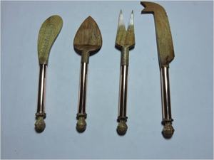 4 Pieces Brass Handle Acacia Wooden Cheese Knife Set Cheese Knives Set Cheese Set - Product Image 2