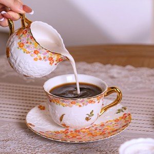 Ceramic Tea <b>Set</b> - Floral Embossed <b>Teapot</b> with Sugar Bowl Creamer <b>and</b> <b>2</b> <b>Cups</b> - Product Image 2
