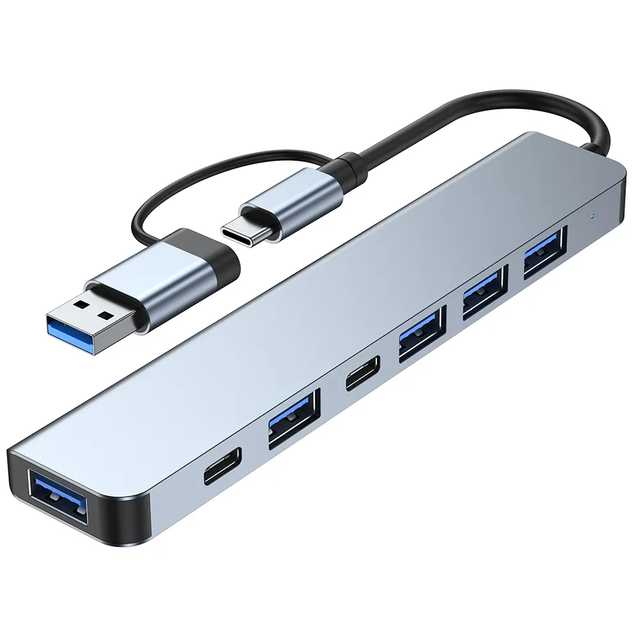 7 In1 USB C Port Hub Aluminum 7 in 1 Multiport USB Extender Splitter Hub with Multiple USB Ports Portable Docking Station