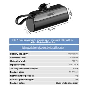 Nuova Tendenza <span class=keywords><strong>Elettronica</strong></span>: Power Bank Mini Capsula con Cavo Integrato, Compatto e Portatile, 5000mAh 10W, Batteria agli Ioni <span class=keywords><strong>di</strong></span> Litio - Product Image 4