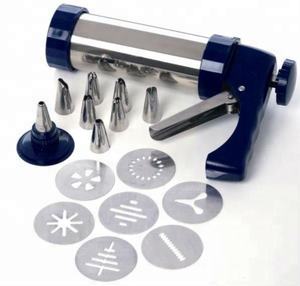 Stainless Steel Eco-Friendly <strong>Biscuit</strong> Icing <strong>Decorating</strong> Gun Set Cookie Press <strong>Kit</strong> with Heart &amp; Square Shapes Cake Decoration Tools - Product Image 6