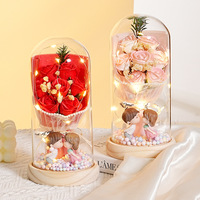 Kotak Hadiah Bunga Sabun LED Buket 7 Mawar Bunga Kering Bunga Awet untuk Hari Valentine