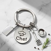 Porte-clés en métal pour chef de cuisine, mini-couteau et fourchette réalistes, pendentif recette, accessoires spatule, couteau et fourchette
