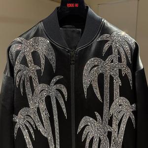 MOQ : 1 pièce |   Veste bomber noire, tendance, décontractée, polyvalente, faite à la main, ornée de diamants, en forme de paume, en forme de palmier de <span class=keywords><strong>coco</strong></span> - Product Image 4
