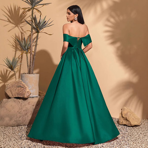 Abito da sera <span class=keywords><strong>verde</strong></span> <span class=keywords><strong>smeraldo</strong></span> con spalle scoperte, lussuoso abito lungo da ballo a trapezio per donna, <span class=keywords><strong>elegante</strong></span> abito lungo fino al pavimento per matrimoni, feste e serate di gala - Product Image 4