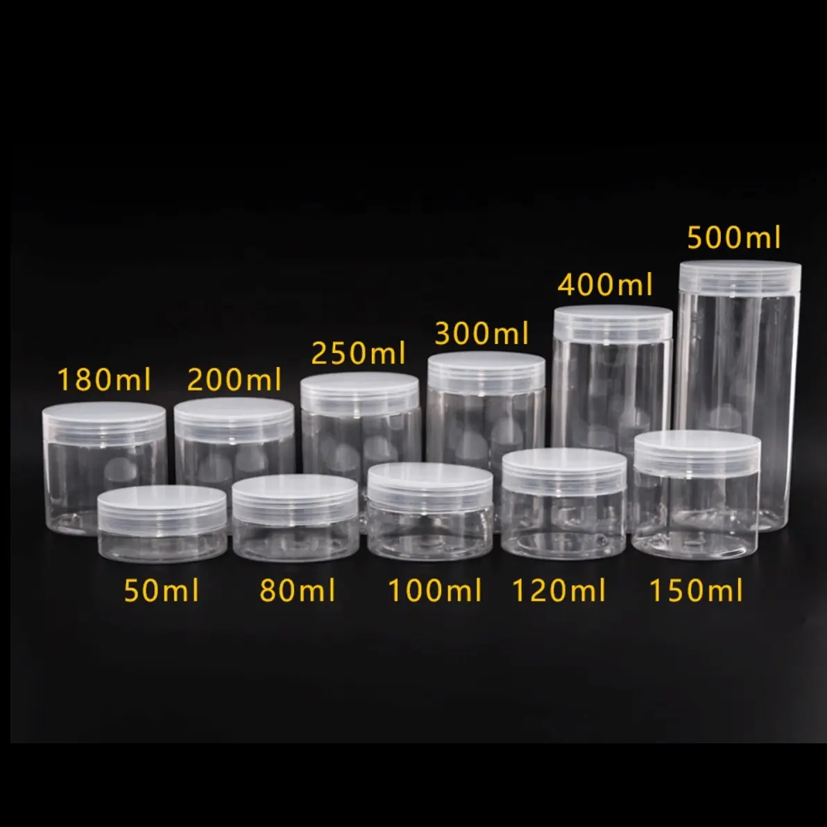 Pote plástico transparente para animais, pronto em estoque, 50ml 80ml 100ml 120ml 150ml frascos de creme 250ml