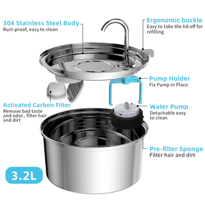 Fontaine à <span class=keywords><strong>eau</strong></span> en forme de robinet en acier inoxydable pour animaux de compagnie de 3,2 L pour l'extérieur avec filtre - Product Image 6