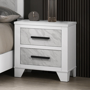 White Nightstand With Faux Marble Insert Black Bar Pulls Bedroom <b>Storage</b> <b>Drawer</b> Cabinet Rubberwood Construction - Product Image 3