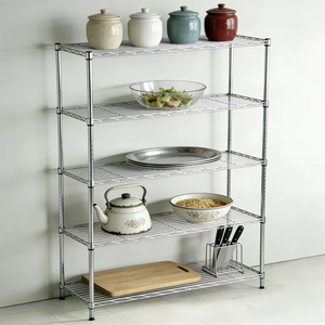 Étagère de rangement en fil métallique chromé en acier au carbone à 5 niveaux, 75 kg, détachable, mobile, réglable et durable pour salle de bain et salon - Product Image 1
