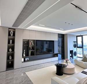 Modern <b>Wood</b> TV <b>Cabinet</b> with LED Light Fireplace Design Wall-Mounted Lift for Living Room Hospital & Bedroom Use - Product Image 2