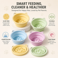 Bol pour animaux de compagnie pliable et portable en silicone de qualité alimentaire, élégant, avec base à ventouse, distributeur de nourriture lent pour chats et chiens, idéal pour les voyages