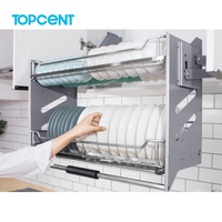 Sistema de Elevação para Armário de Cozinha Topcent em Aço Inoxidável 304 com Suspensão Amortecida para Pratos e Louças