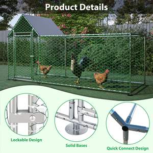 Corral de acero para gallinas de 10x3 pies con cubierta de malla, jaula para conejos para uso doméstico y hábitat para aves de corral en granjas. - Product Image 4