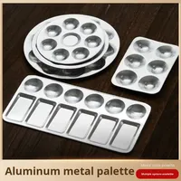 Palette de peinture rectangulaire en aluminium et ronde à 10 trous pour peinture à l'eau, palette métallique peinte à la main, en stock