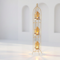 Décoration de maison pour le Ramadan et les mariages 2027, support en fer doré fait main avec 3 mini lanternes marocaines suspendues