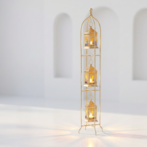 2027 Ramadan Decorations Handmade Gold Metal Stand with 3 <b>Mini</b> Hanging Moroccan <b>Lanterns</b> - Product Image 2