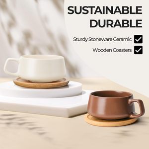 Lot de 4 tasses à thé en céramique de 11 oz et tasse à thé en bambou-tasse à cappuccino, tasses à café tasse en céramique pour cappuccino, latte, expresso - Product Image 5
