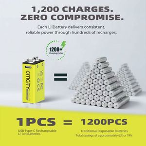 CITICITY High Capacity 1200mWh Type-C 9V Recharge Lithium Battery Low Self Discharge Long Shelf Life - Product Image 5