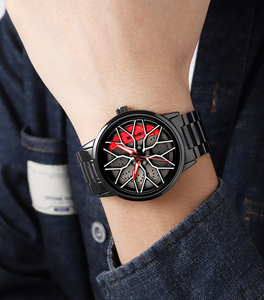 Sporty wheel dial elegant mens watch customization Unique hollow rotating design with bold black <b>red</b> Promotion - Product Image 2
