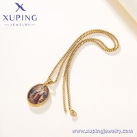 T001290151 XUPING Pendentif ovale Vierge Marie de la Montagne Carmel en acier inoxydable, amulette religieuse catholique avec chaîne pour souvenir de foi