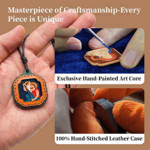 Colección de Colgantes de Cuero Hechos a Mano con Iconos Católicos, Joyería Religiosa con Micro Arte Pintado a Mano, Fabricante de Joyería Religiosa - Product Image 4