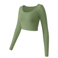 Top Corto de Yoga para Mujer, Cuello Redondo, Manga Larga, Ajuste Delgado, Alta Elasticidad, Sin Costuras, Gran Venta