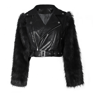 <span class=keywords><strong>Veste</strong></span> coupe-vent personnalisée <span class=keywords><strong>en</strong></span> similicuir grainé effet pierre pour <span class=keywords><strong>femme</strong></span> avec fausse fourrure - Product Image 6