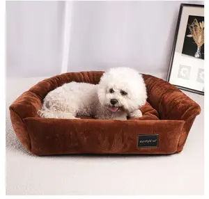 Luxury Pet Bed Soft Solid Color Brown Eco friendly Dog Nest Large Breathable Pet Dog Cat Sofa Bed