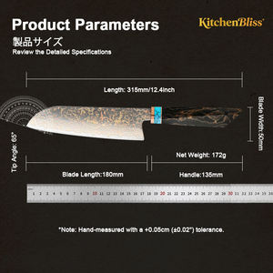 Cuchillo Santoku Japonés KitchenBliss, Oro Rosa, Damasco VG10, Cuchillo Profesional para Cortar Vegetales, Cuchillo de Cocina para <span class=keywords><strong>Chef</strong></span> - Product Image 2
