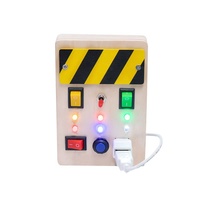 Tablero ocupado Montessori para niños pequeños, juguetes educativos sensoriales de madera con botones de luz LED, cables enchufables, regalos para bebés