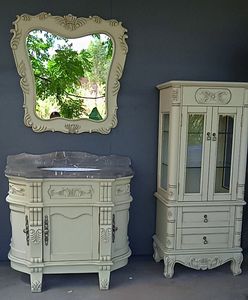 Soild kabinet kamar mandi kayu mewah antik putih Set mebel rias - Product Image 5