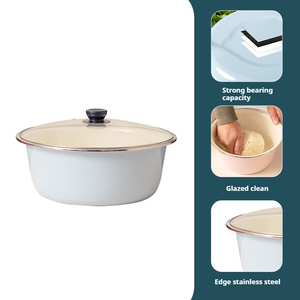 Venta al por mayor 2.<span class=keywords><strong>5L</strong></span>/<span class=keywords><strong>5L</strong></span>/7L logotipo personalizado cocina de grado alimenticio hogar espesado esmalte olla esmalte tazón esmalte lavabo con tapa - Product Image 5