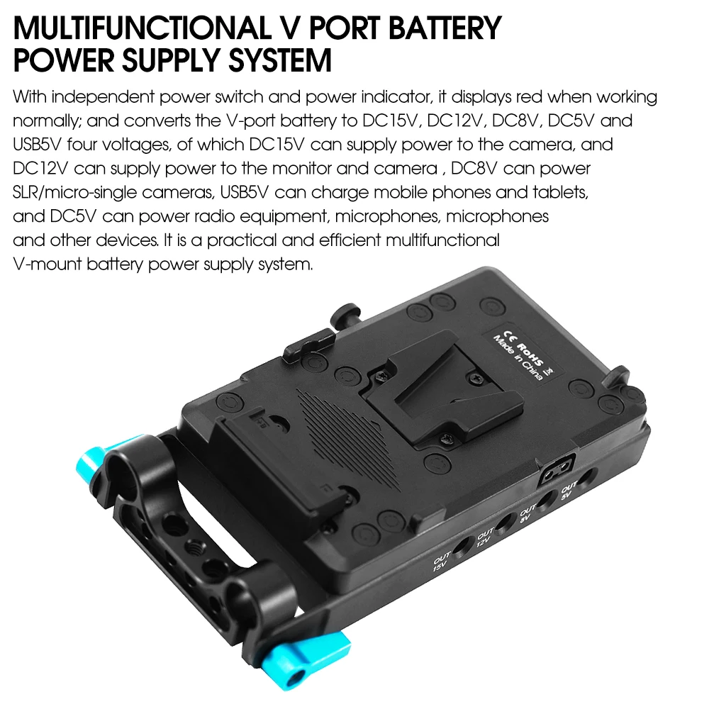 V Mount Battery Power System with USB Port with Battery Plate Rod Clamp for BMPCC 4K 6K